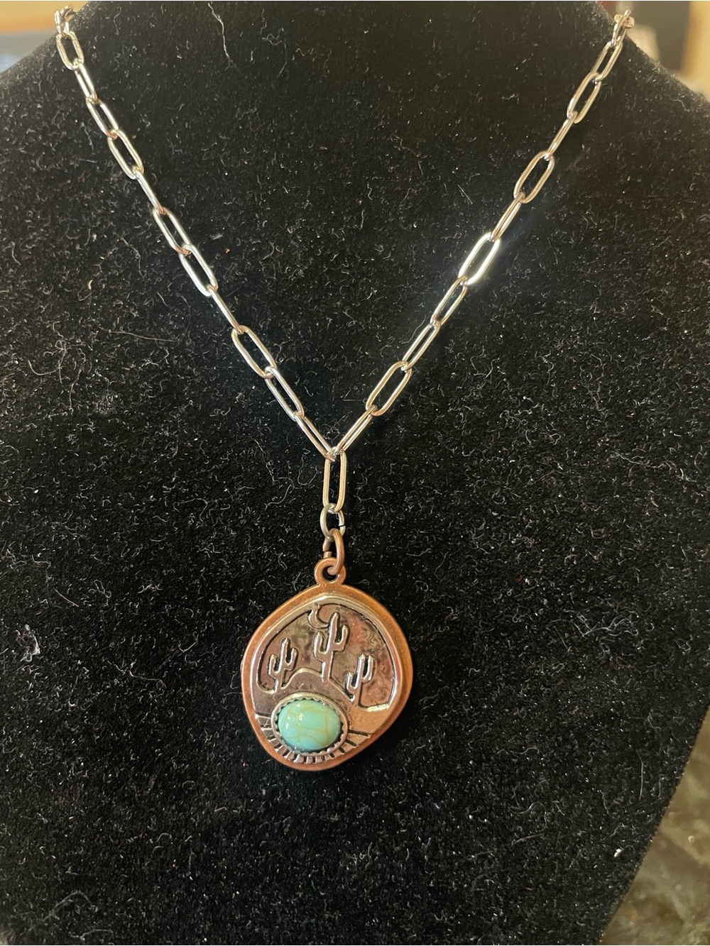 Turquoise Cactus Pendant Necklace - Women Jewelry